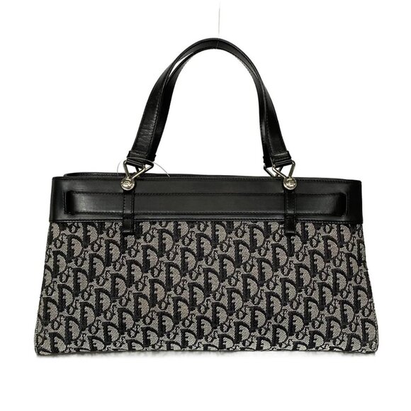 Auth DIOR/ChristianDior Trotteur - Dark Navy Cream Jacquard Leather Tote Bag - Picture 3 of 16